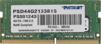 Оперативная память Patriot 4GB DDR4 SO-DIMM PC4-17000 [PSD44G213381S]