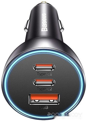 Автомобильное зарядное Baseus Golden Contactor Pro Triple Fast Charger Car Charger 65W CGJP010013 (темно-серый)