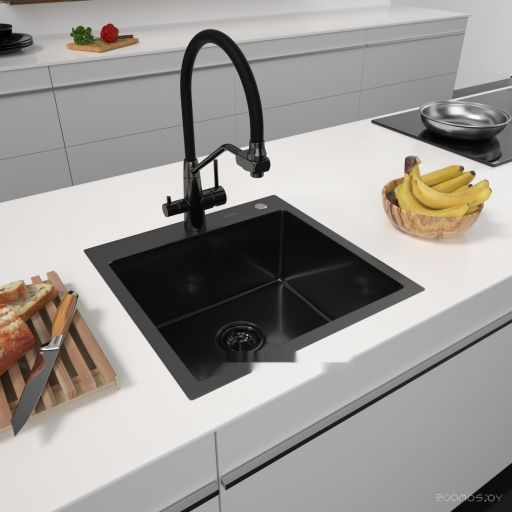 Кухонная мойка ARFEKA Eco AR 500*500 Black PVD Nano Decor Volcanic Rock