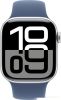 Умные часы Apple Watch Series 10 42 мм (алюминиевый корпус, серебристый/синий, спортивный силиконовый ремешок S/M)