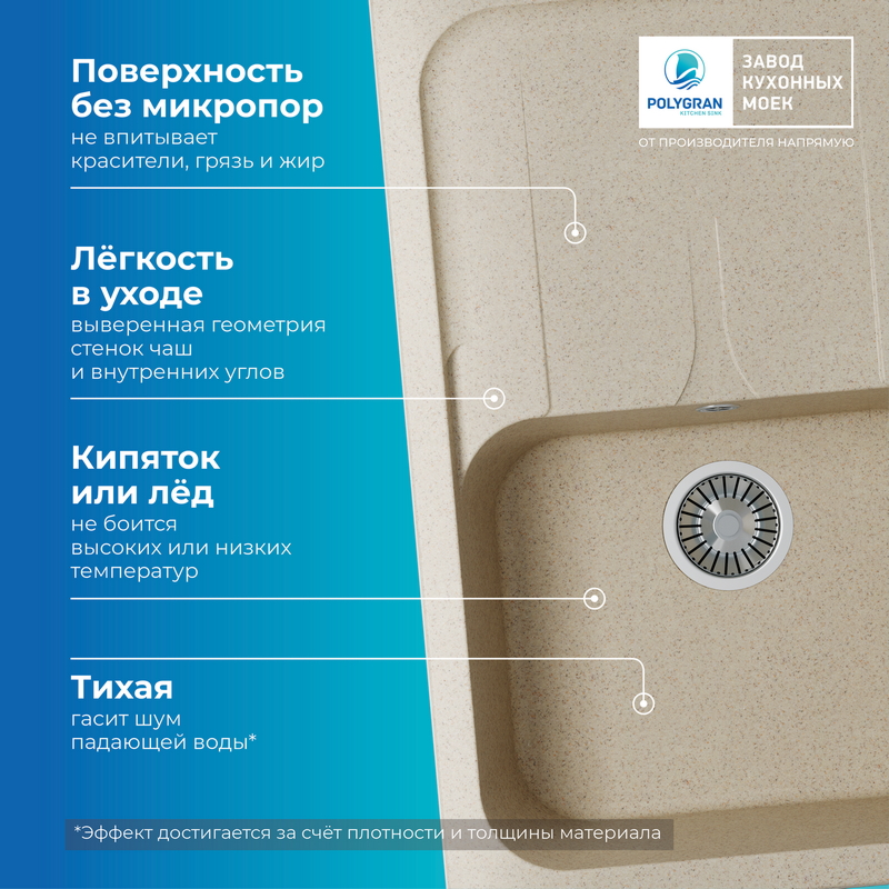Кухонная мойка POLYGRAN ALTO 780 опал №328 (бежевый), фото 8