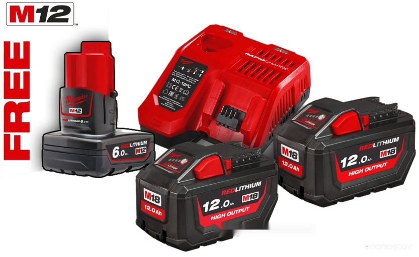 Аккумулятор с зарядным устройством Milwaukee M18 HNRG-122 4933464261 (2x12 Ач + 1x6 Ач/12-18В)