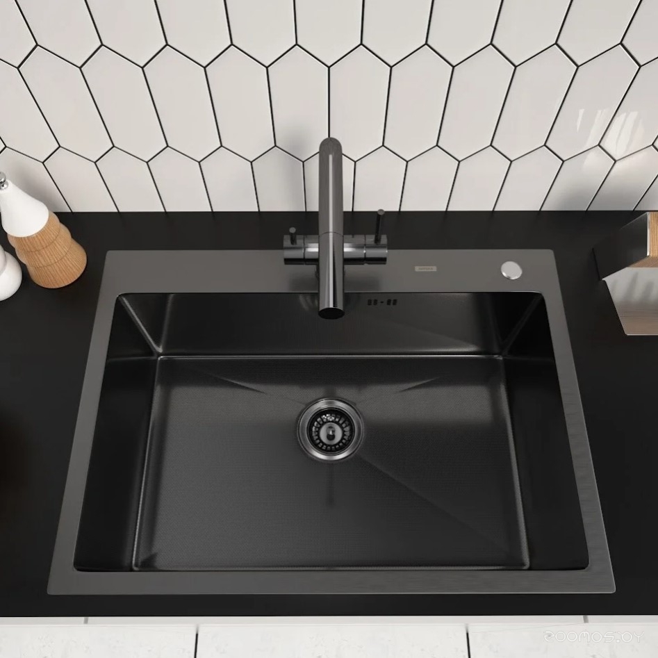 Кухонная мойка ARFEKA ECO AR 700*500 BLACK PVD NANO DECOR MILLET GRAINS, фото 4