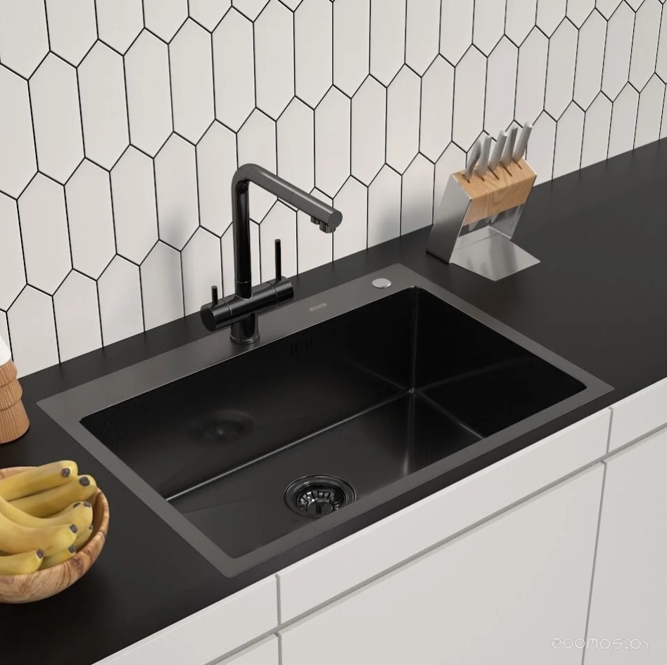 Кухонная мойка ARFEKA ECO AR 700*500 BLACK PVD NANO DECOR MILLET GRAINS, фото 3