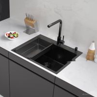 Кухонная мойка ARFEKA Eco AR мойка 600*500, коландер G, дозатор Black Decor Volcanic