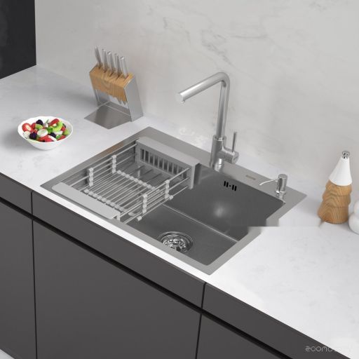 Кухонная мойка ARFEKA ECO AR мойка 600*500, коландер, дозатор SATIN DECOR MILLET GRAINS