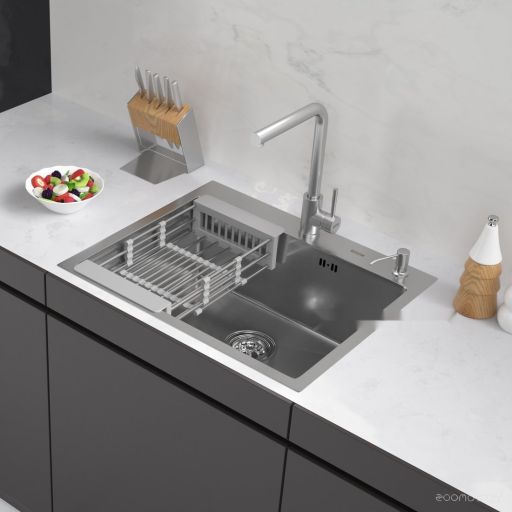 Кухонная мойка ARFEKA ECO AR мойка 600*500, коландер, дозатор SATIN DECOR VOLCANIC ROCK