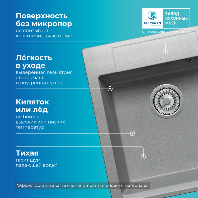 Кухонная мойка POLYGRAN ARGO 460 серый №14, фото 8