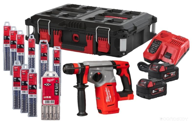 Перфоратор Milwaukee M18 BLHX100P-502P 4933498243 (с 2-мя АКБ, кейс, набор оснастки)