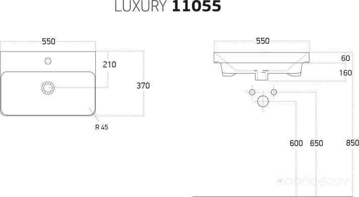 Умывальник dreja Luxury 55 11055-KL, фото 4