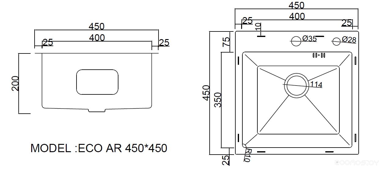 Мойка кухонная ARFEKA ECO AR 45x45 N+CL AR+DS AR (Black Decor, с дозатором и коландером), фото 7