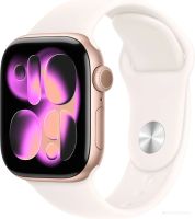 Умные часы Apple Watch Series 11 46 мм (алюминиевый корпус, розовое золото/легкие румяна, спортивный силиконовый ремешок M/L)