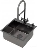Кухонная мойка Roxen Simple 560220-50B-V графит/текстурная PVD покрытие (с коландером и дозатором)