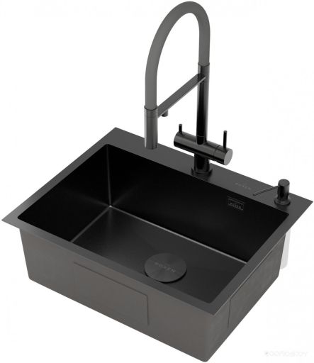 Кухонная мойка Roxen Simple 560220-60B-GR графит/текстурная PVD покрытие (с коландером и дозатором)