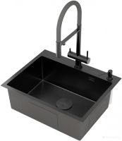 Кухонная мойка Roxen Simple 560220-60B-GR графит/текстурная PVD покрытие (с коландером и дозатором)
