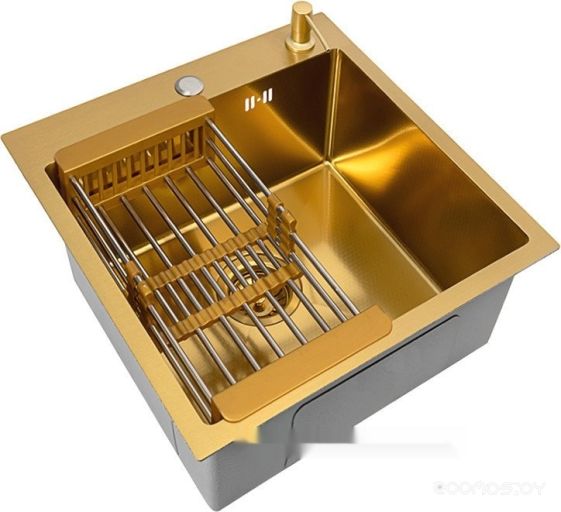 Кухонная мойка Basic CL DS Decor 45x50 (золото, коландер, дозатор)