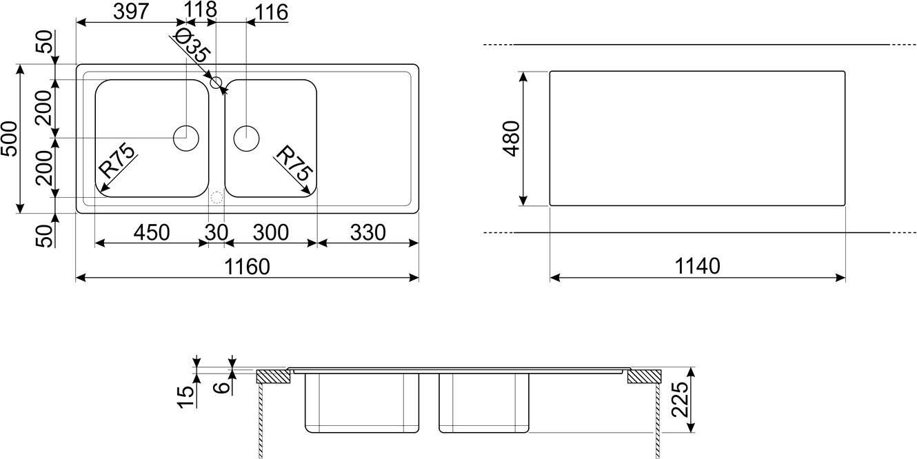 Кухонная мойка Smeg LGR116-2, фото 3