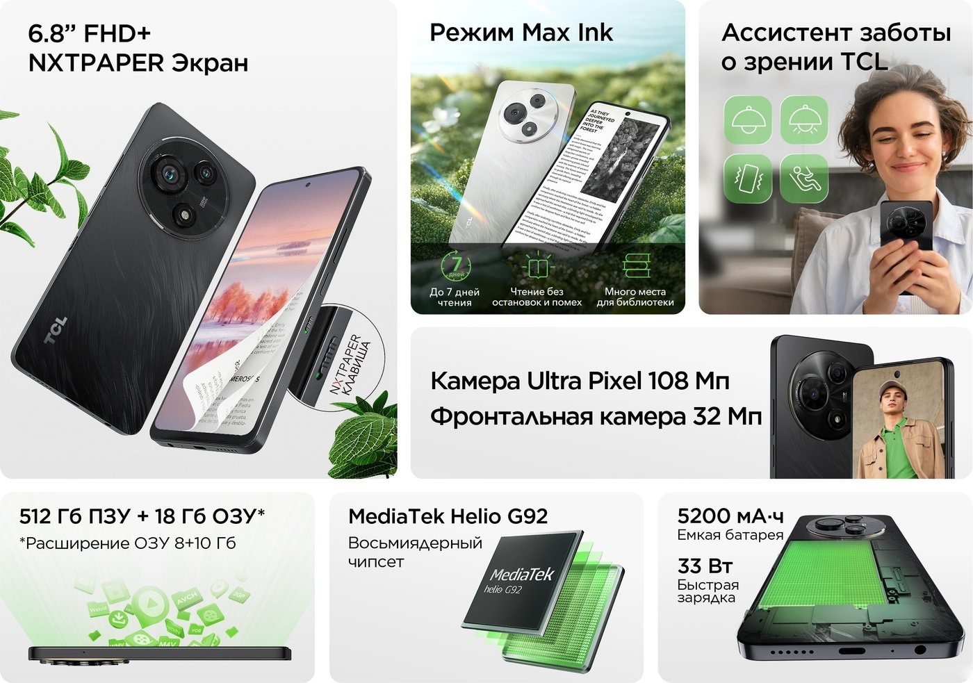 Телефон TCL 60 NXTPAPER T626K 8GB/512GB (темный черный), фото 15