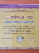 Сертификат отдела образовательной деятельности государственного учреждения "Администрация Парка высоких технологий"