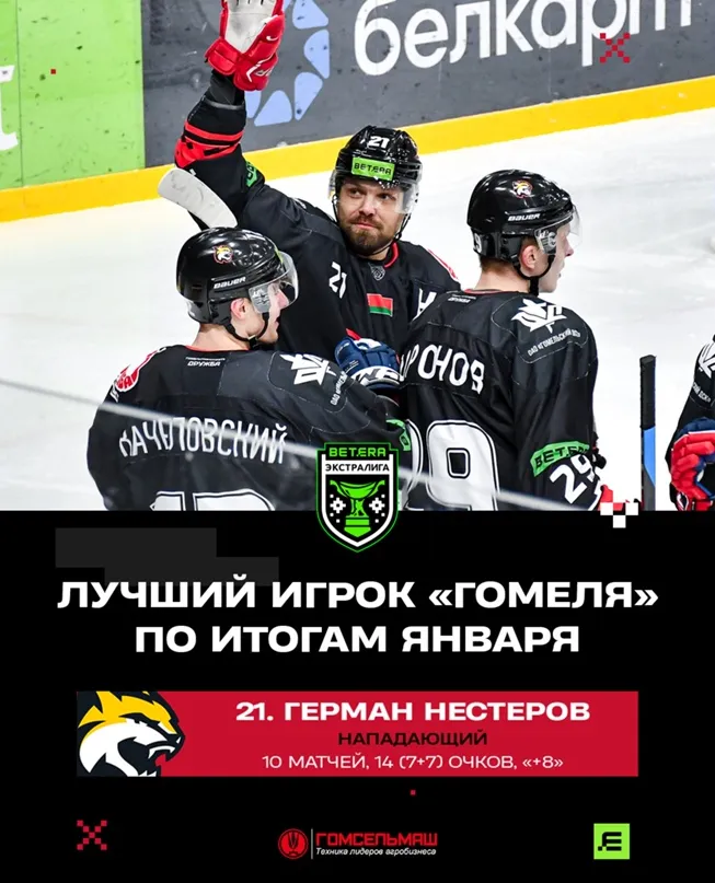 Назван лучший игрок хоккейного "Гомеля" в январе