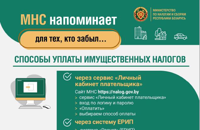 МНС напоминает способы уплаты имущественных налогов