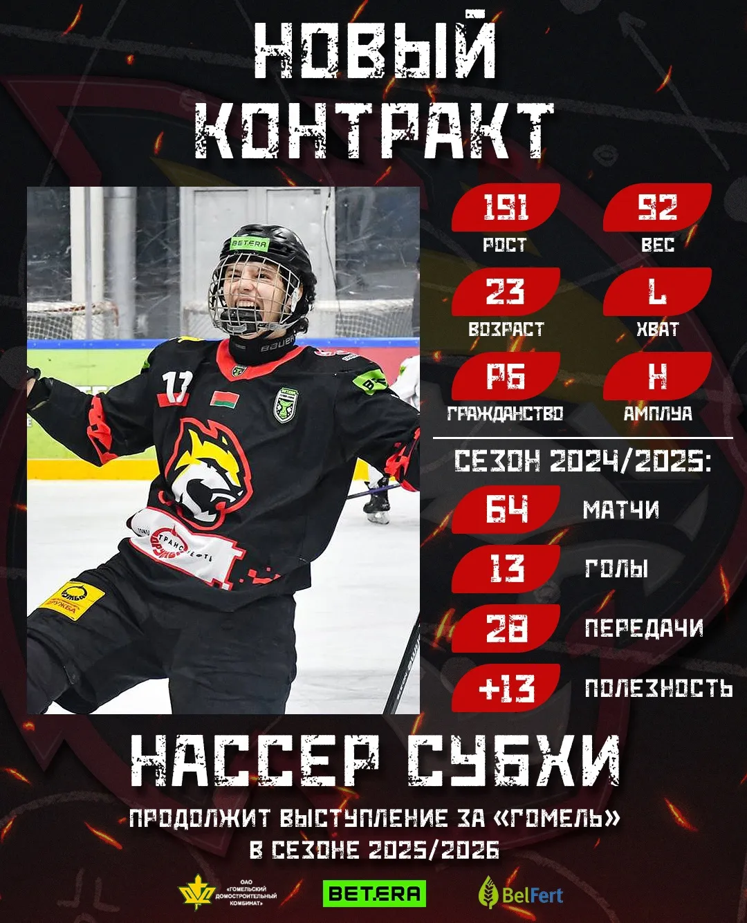 Нассер Субхи продлил контракт с хоккейным "Гомелем" 