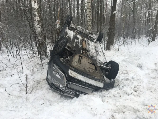 В Светлогорском районе спасатели пришли на помощь водителю и пассажиру перевернувшегося автомобиля