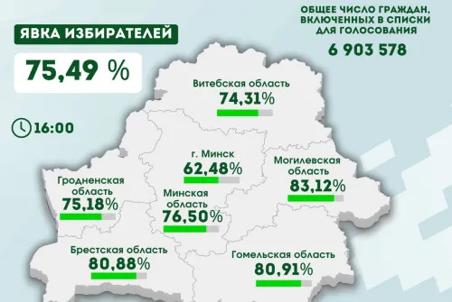 По данным на 16.00 явка избирателей на выборах Президента Беларуси в Гомельской области составила 80,91%