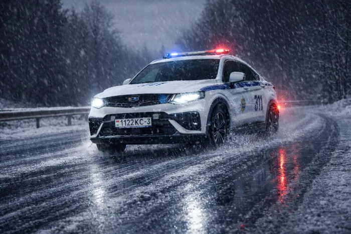 ГАИ Гомельщины предупреждает об опасной скользкой дороге из-за дождя и нулевой температуры