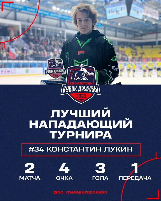 Игрок жлобинского "Металлурга" признан лучшим форвардом Евро-Азиатского Кубка дружбы