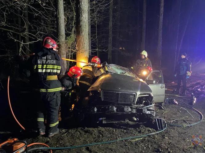 В Гомеле 20-летний водитель не справился с управлением и врезался в дерево. Пассажир госпитализирован
