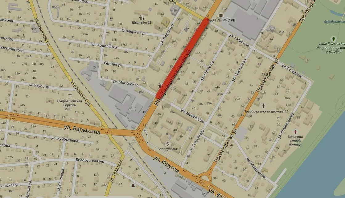 В Гомеле 14 и 15 октября ограничено и закрыто движение транспорта по улицам Яговкина и Интернациональная