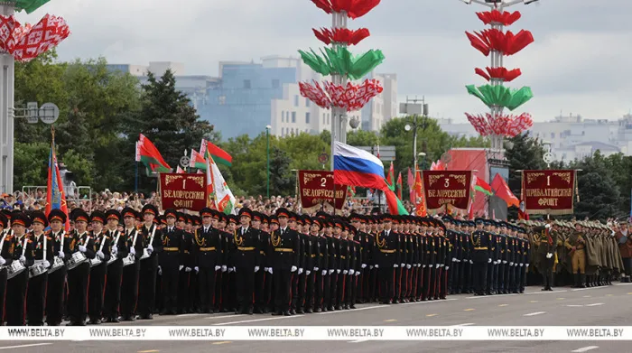 Выступление Лукашенко на военном параде, посвященном 80-й годовщине освобождения Республики Беларусь от немецко-фашистских захватчиков