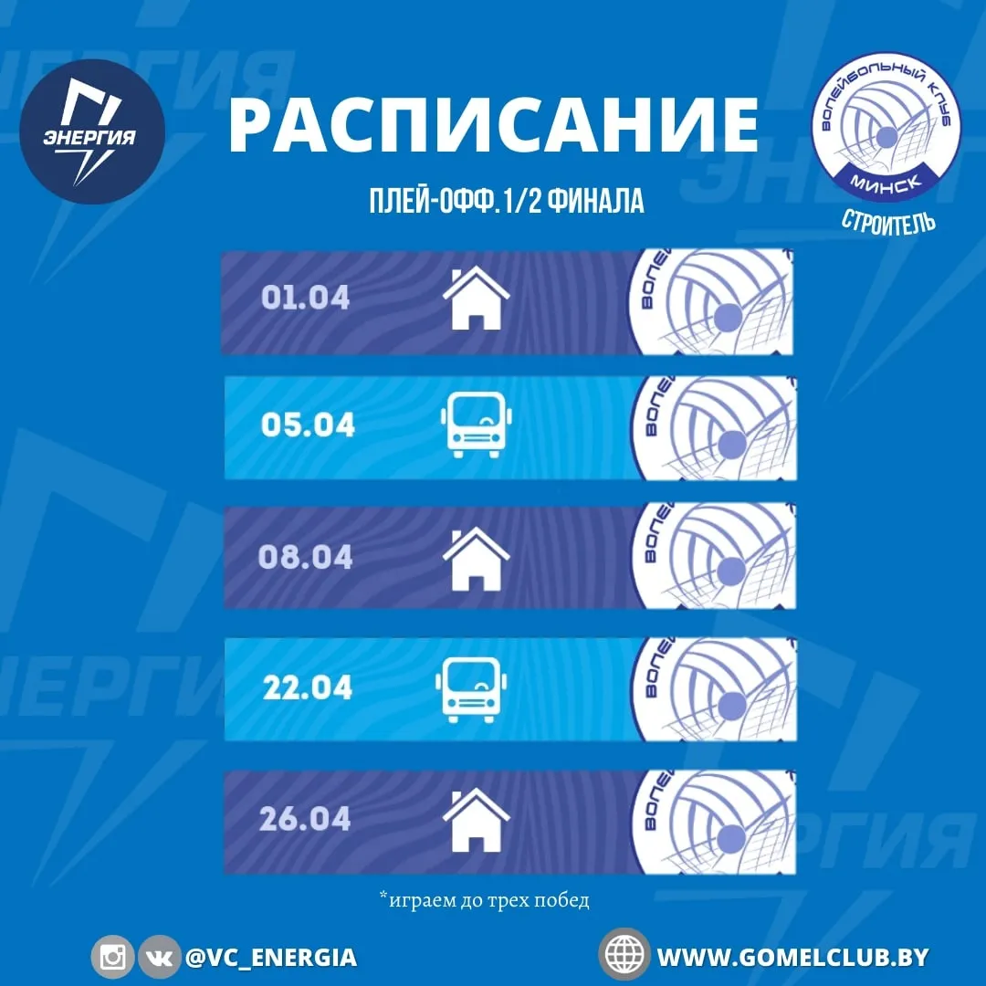 Стало известно расписание полуфинальных матчей "Энергии" и "Строителя"
