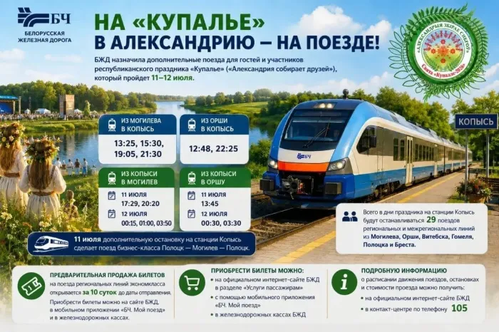 БЖД назначила 14 дополнительных поездов на праздник «Купалье» в Александрии