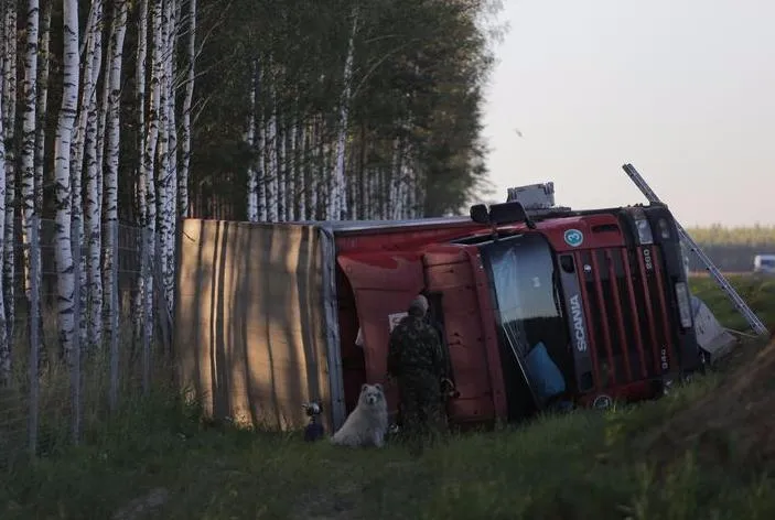На трассе М 5 в 70 километрах от Гомеля фура легла в кювет
