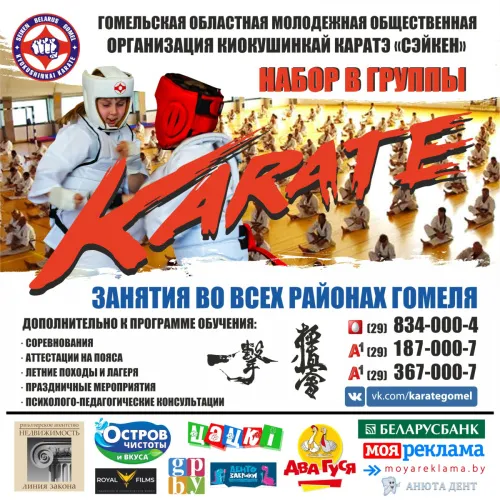 Набор детей и взрослых в группы киокушинкай каратэ в Гомеле