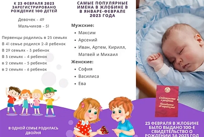 В День защитников Отечества в Жлобинском отделе ЗАГС зарегистрирован 100-й ребенок