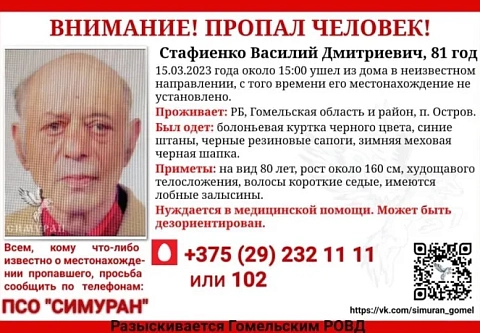 Пропал 81-летний житель поселка Остров 