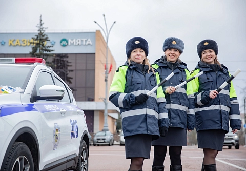 В Гомеле женский экипаж ГАИ поздравил мужчин с Днем защитника Отечества 