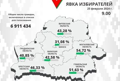 По данным на 9.00 явка избирателей в Гомельской области превысила 50%