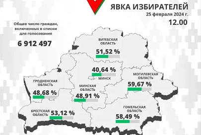 По данным на 12.00 явка избирателей на выборах депутатов всех уровней в Гомельской области превысила 58%