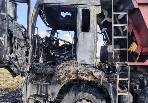 Увидели загорание и проследовали к месту пожара: в Речицком районе в поле горел грузовик